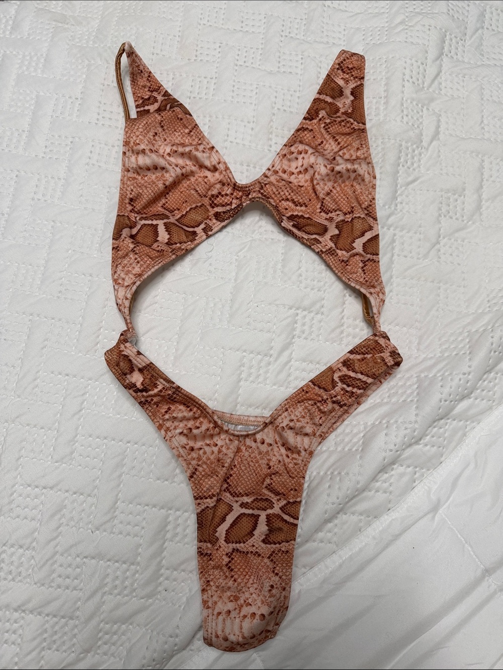 Snake Print Cutout One-Piece Swimsuit in Brown/Tan